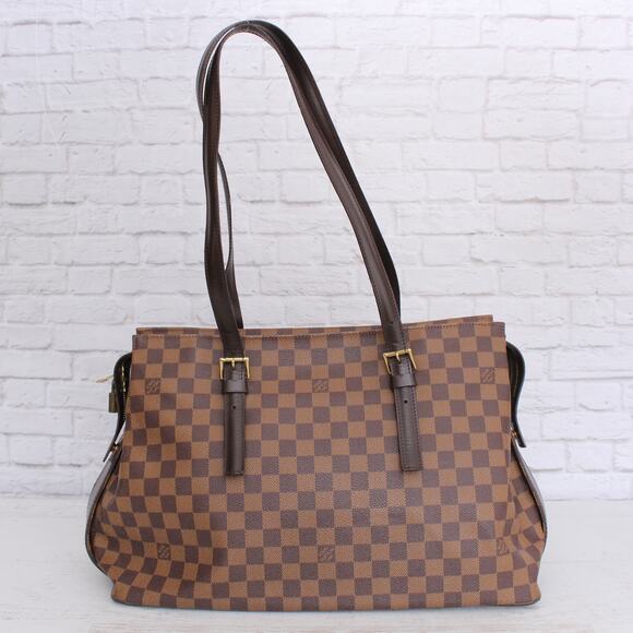 Louis Vuitton Chelsea Damier Ebene Shoulder Tote Purse Brown Large A5056 - Picture 1 of 10